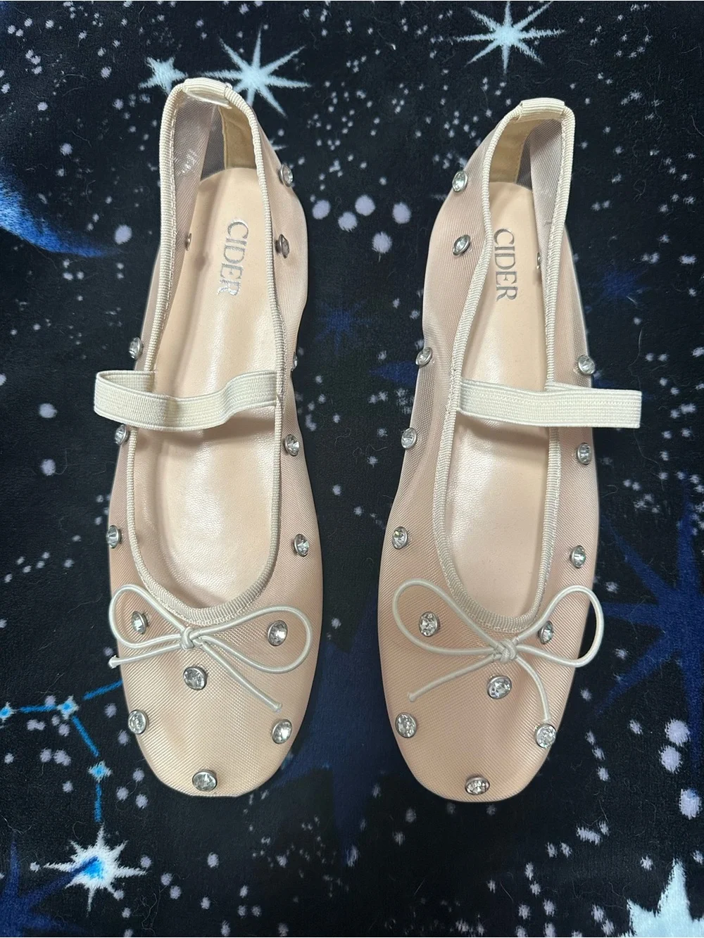 Cider Size 8 Embellished Nude Ballet Flats with Bow Never Worn